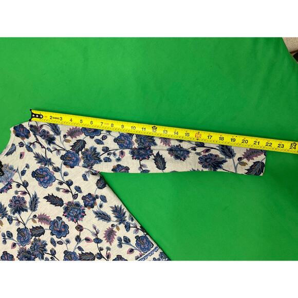 Talbots Merino Wool Blue Gray Paisley Floral Puff Sleeve Crewneck Sweater M - Picture 7 of 9